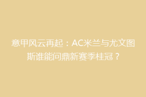 意甲风云再起：AC米兰与尤文图斯谁能问鼎新赛季桂冠？
