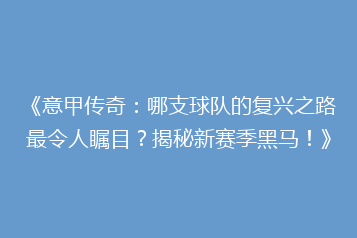 《意甲传奇：哪支球队的复兴之路最令人瞩目？揭秘新赛季黑马！》