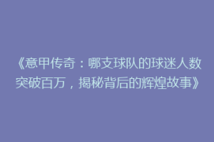 《意甲传奇：哪支球队的球迷人数突破百万，揭秘背后的辉煌故事》