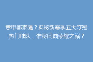 意甲哪家强？揭秘新赛季五大夺冠热门球队，谁将问鼎荣耀之巅？