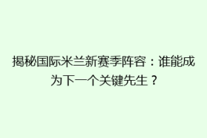 揭秘国际米兰新赛季阵容：谁能成为下一个关键先生？