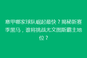 意甲哪家球队崛起最快？揭秘新赛季黑马，谁将挑战尤文图斯霸主地位？