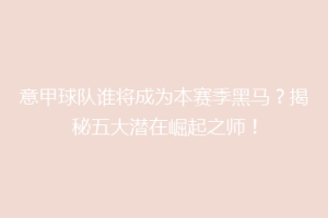 意甲球队谁将成为本赛季黑马？揭秘五大潜在崛起之师！