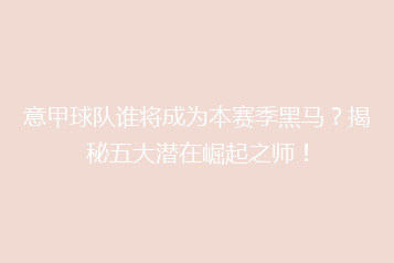 意甲球队谁将成为本赛季黑马?揭秘五大潜在崛起之师!
