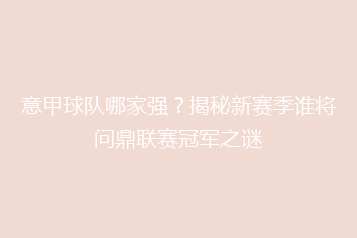 意甲球队哪家强?揭秘新赛季谁将问鼎联赛冠军之谜