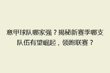意甲球队哪家强?揭秘新赛季哪支队伍有望崛起,领跑联赛?