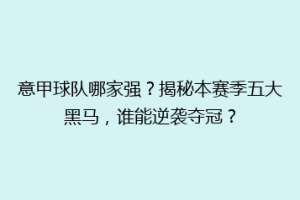意甲球队哪家强？揭秘本赛季五大黑马，谁能逆袭夺冠？