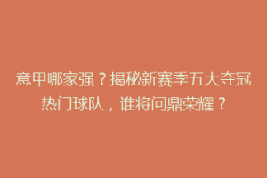 意甲哪家强？揭秘新赛季五大夺冠热门球队，谁将问鼎荣耀？