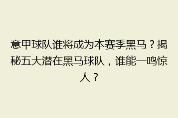 意甲球队谁将成为本赛季黑马?揭秘五大潜在黑马球队,谁能一鸣惊人?