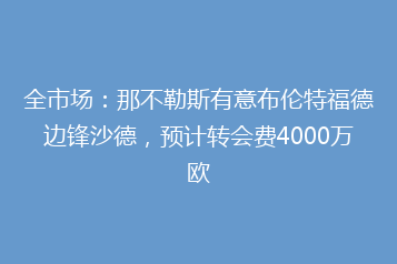 全市场:那不勒斯有意布伦特福德边锋沙德,预计转会费4000万欧