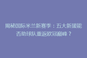 揭秘国际米兰新赛季：五大新援能否助球队重返欧冠巅峰？