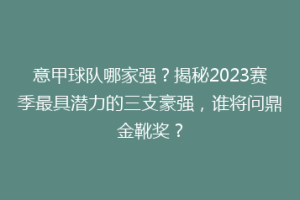 意甲球队哪家强？揭秘2023赛季最具潜力的三支豪强，谁将问鼎金靴奖？