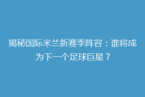 揭秘国际米兰新赛季阵容：谁将成为下一个足球巨星？