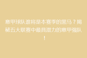 意甲球队谁将是本赛季的黑马？揭秘五大联赛中最具潜力的意甲强队！