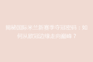 揭秘国际米兰新赛季夺冠密码：如何从欧冠边缘走向巅峰？