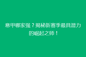 意甲哪家强？揭秘新赛季最具潜力的崛起之师！