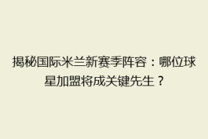 揭秘国际米兰新赛季阵容：哪位球星加盟将成关键先生？