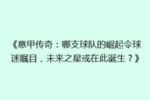 《意甲传奇：哪支球队的崛起令球迷瞩目，未来之星或在此诞生？》