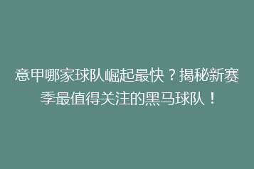 意甲哪家球队崛起最快？揭秘新赛季最值得关注的黑马球队！