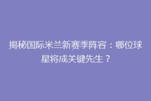 揭秘国际米兰新赛季阵容：哪位球星将成关键先生？