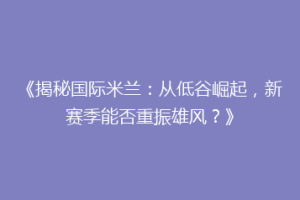 《揭秘国际米兰：从低谷崛起，新赛季能否重振雄风？》