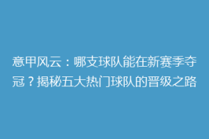 意甲风云：哪支球队能在新赛季夺冠？揭秘五大热门球队的晋级之路