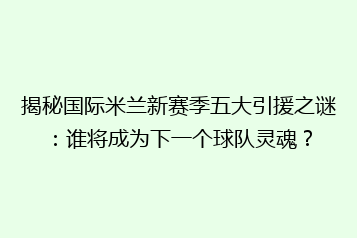 揭秘国际米兰新赛季五大引援之谜:谁将成为下一个球队灵魂?